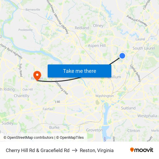 Cherry Hill Rd & Gracefield Rd to Reston, Virginia map