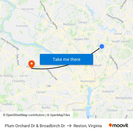 Plum Orchard Dr & Broadbirch Dr to Reston, Virginia map