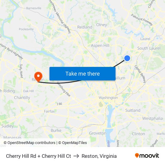 Cherry Hill Rd + Cherry Hill Ct to Reston, Virginia map