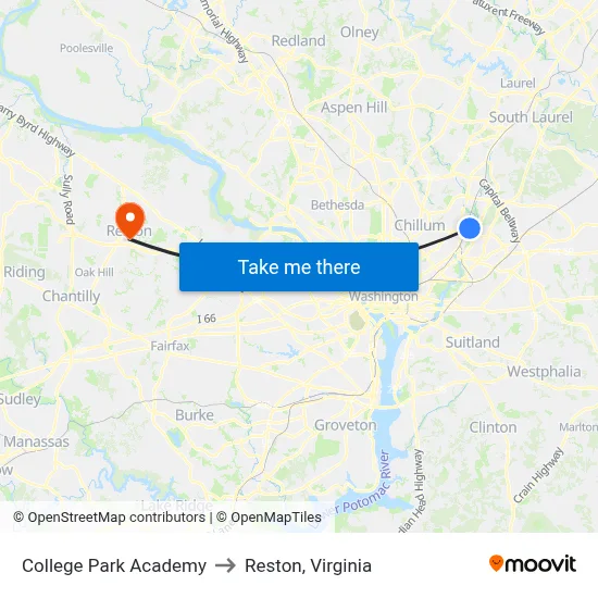 College Park Academy to Reston, Virginia map