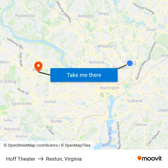 Hoff Theater to Reston, Virginia map