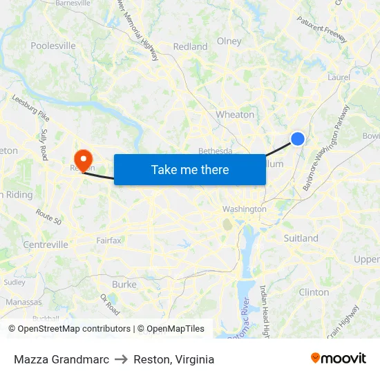 Mazza Grandmarc to Reston, Virginia map