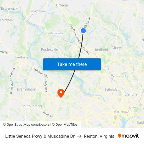 Little Seneca Pkwy & Muscadine Dr to Reston, Virginia map