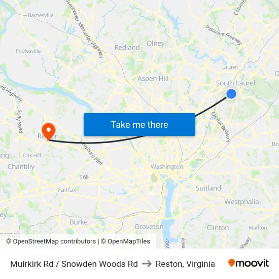 Muirkirk Rd / Snowden Woods Rd to Reston, Virginia map