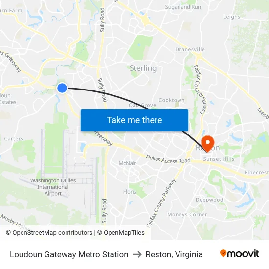 Loudoun Gateway Metro Station to Reston, Virginia map