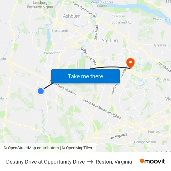 Destiny Drive at Opportunity Drive to Reston, Virginia map