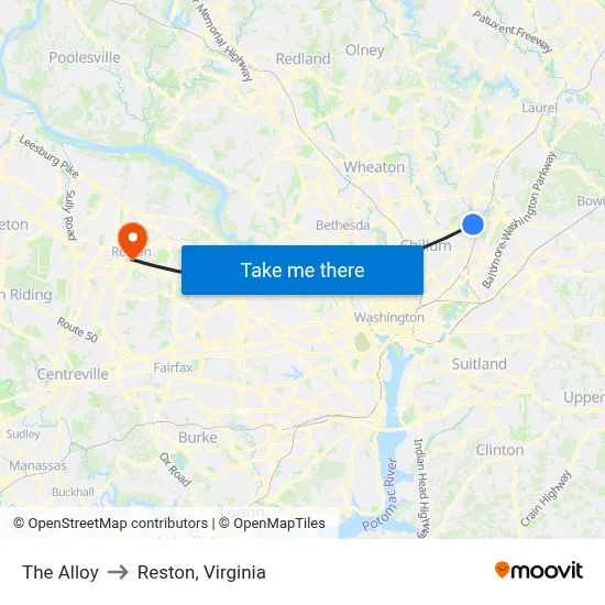 The Alloy to Reston, Virginia map