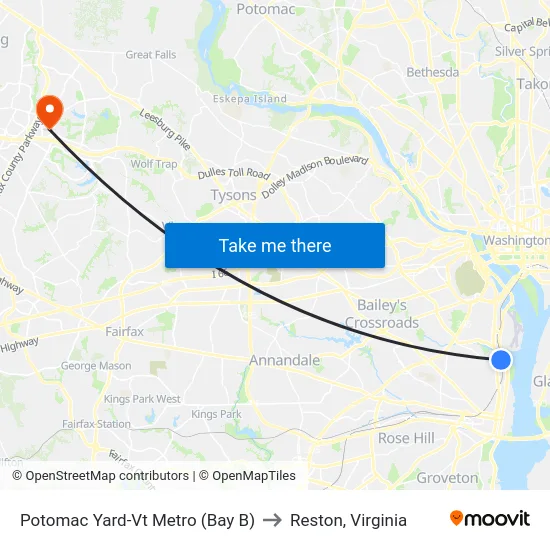 Potomac Yard-Vt Metro (Bay B) to Reston, Virginia map