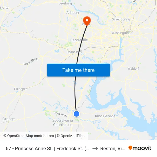67 - Princess Anne St. | Frederick St. (Train Station) to Reston, Virginia map