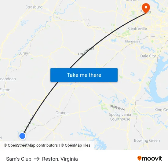 Sam's Club to Reston, Virginia map