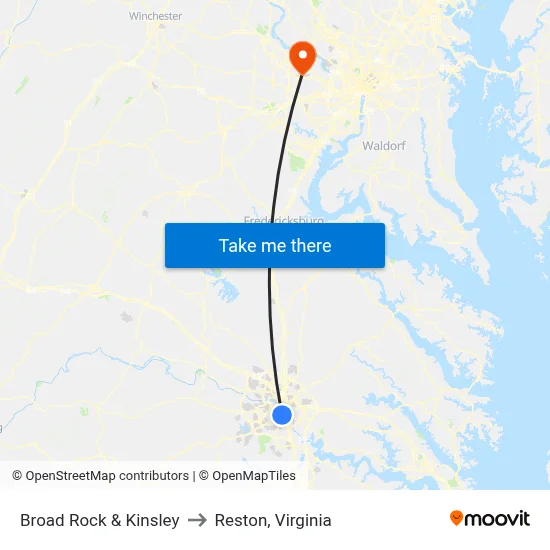 Broad Rock & Kinsley to Reston, Virginia map