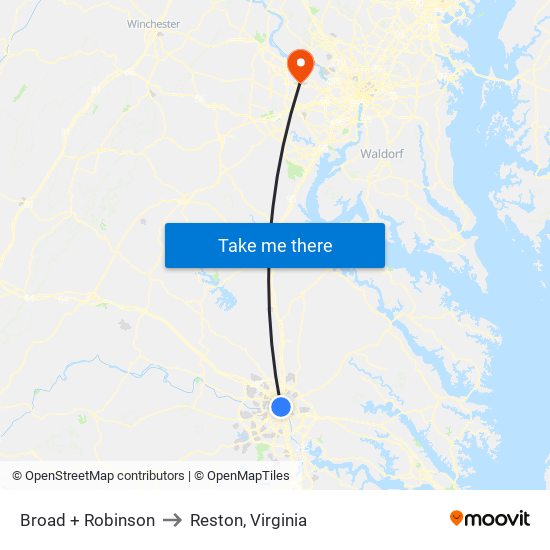 Broad + Robinson to Reston, Virginia map