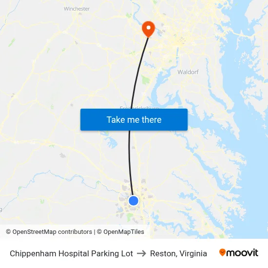 Chippenham Hospital Parking Lot to Reston, Virginia map