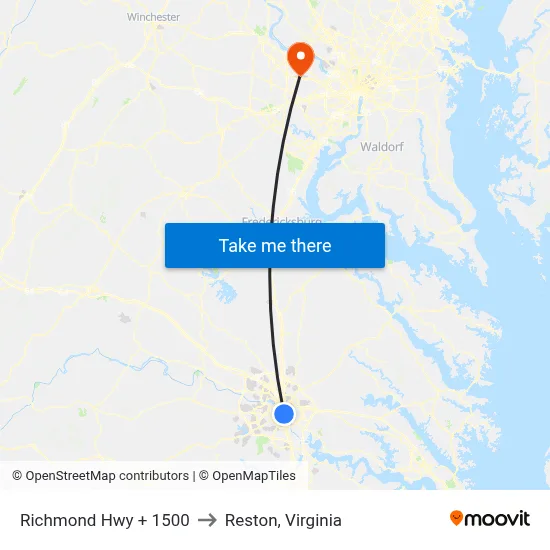 Richmond Hwy + 1500 to Reston, Virginia map