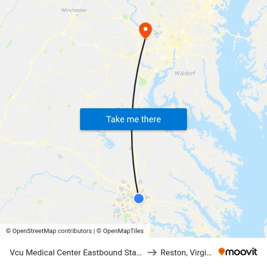 Vcu Medical Center Eastbound Station to Reston, Virginia map