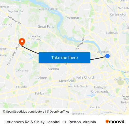 Loughboro Rd & Sibley Hospital to Reston, Virginia map