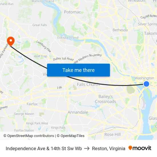 Independence Ave & 14th St Sw Wb to Reston, Virginia map