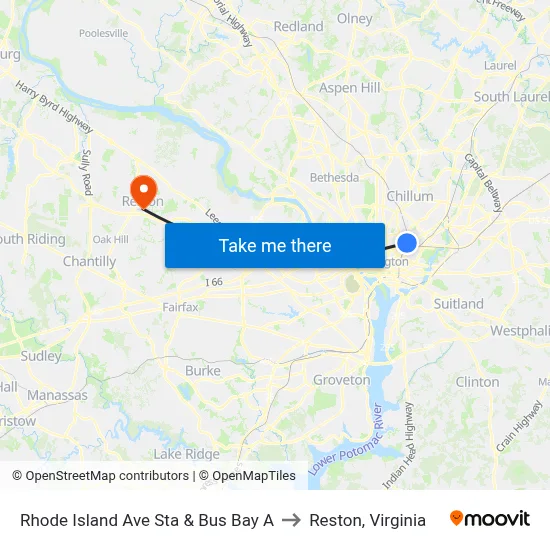 Rhode Island Ave Sta & Bus Bay A to Reston, Virginia map