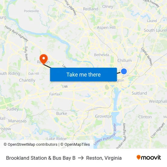 Brookland Station & Bus Bay B to Reston, Virginia map