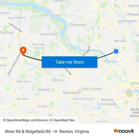River Rd & Ridgefield Rd to Reston, Virginia map