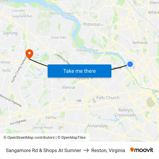 Sangamore Rd & Shops At Sumner to Reston, Virginia map
