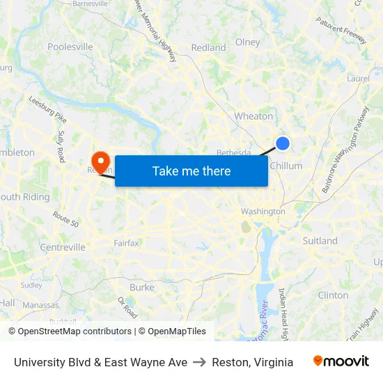 University Blvd & East Wayne Ave to Reston, Virginia map