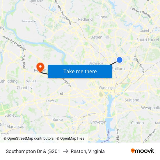 Southampton Dr & @201 to Reston, Virginia map