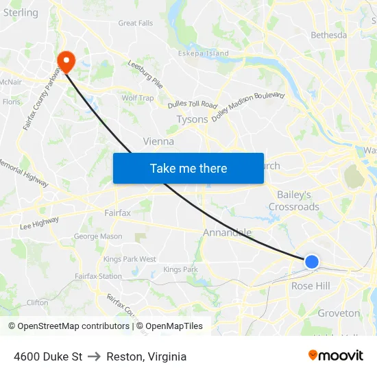 4600 Duke St to Reston, Virginia map