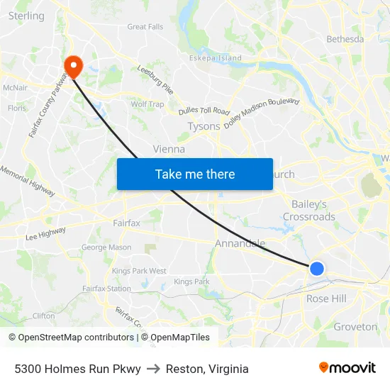 5300 Holmes Run Pkwy to Reston, Virginia map
