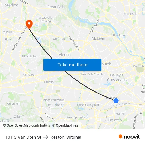 101 S Van Dorn St to Reston, Virginia map