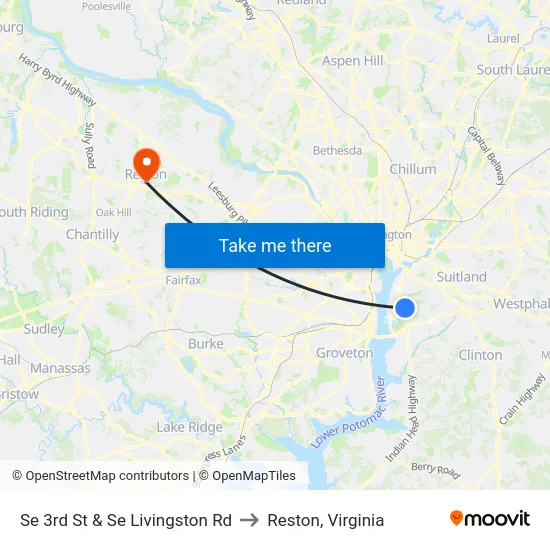 Se 3rd St & Se Livingston Rd to Reston, Virginia map