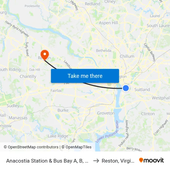 Anacostia Station & Bus Bay A, B, C, D to Reston, Virginia map