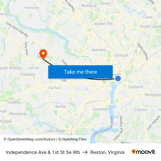 Independence Ave & 1st St Se Wb to Reston, Virginia map