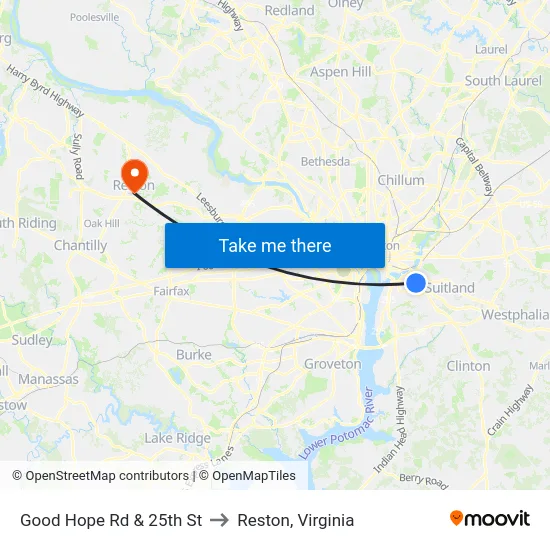 Good Hope Rd & 25th St to Reston, Virginia map