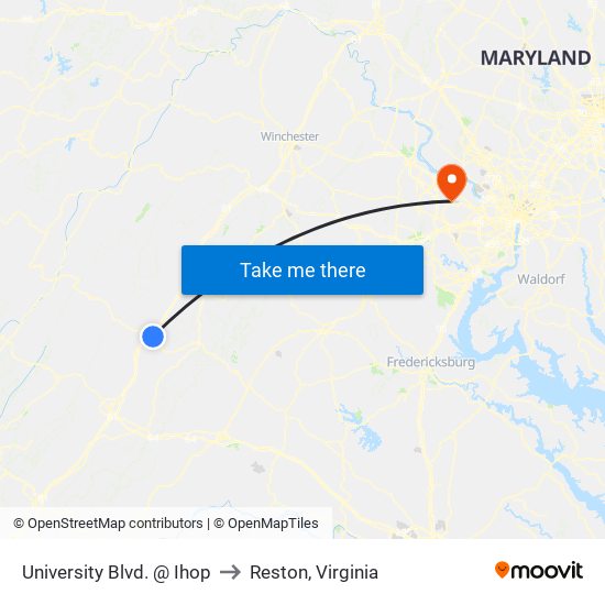 University Blvd. @ Ihop to Reston, Virginia map