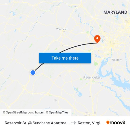 Reservoir St. @ Sunchase Apartments to Reston, Virginia map