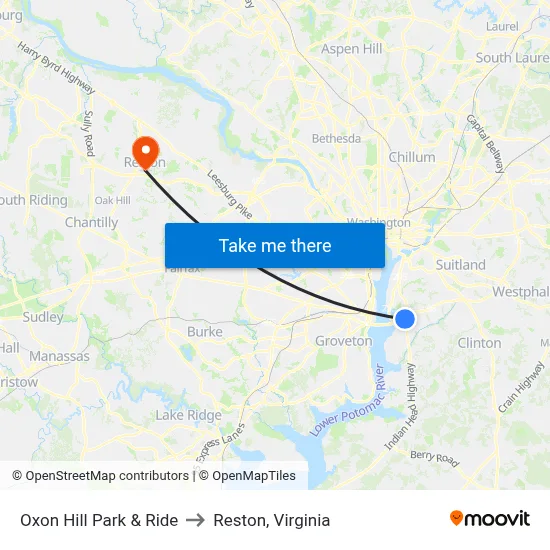 Oxon Hill Park & Ride to Reston, Virginia map