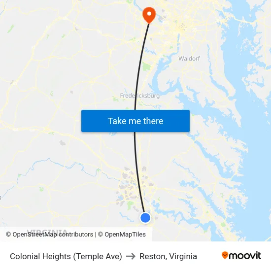 Colonial Heights (Temple Ave) to Reston, Virginia map