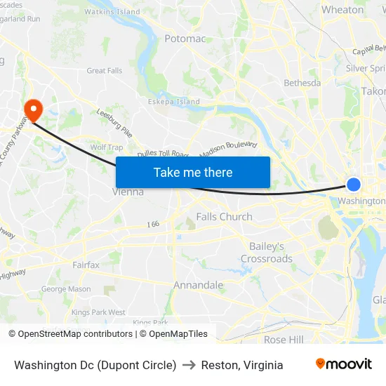 Washington Dc (Dupont Circle) to Reston, Virginia map