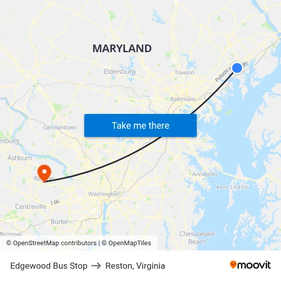Edgewood Bus Stop to Reston, Virginia map