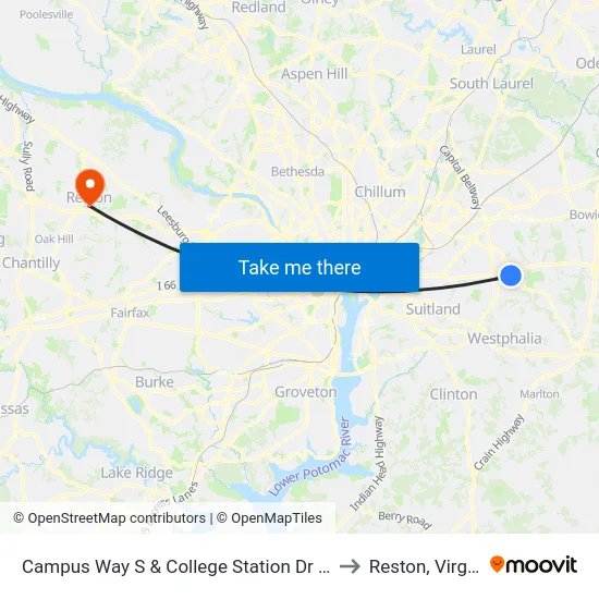 Campus Way S & College Station Dr (Pgcc) to Reston, Virginia map