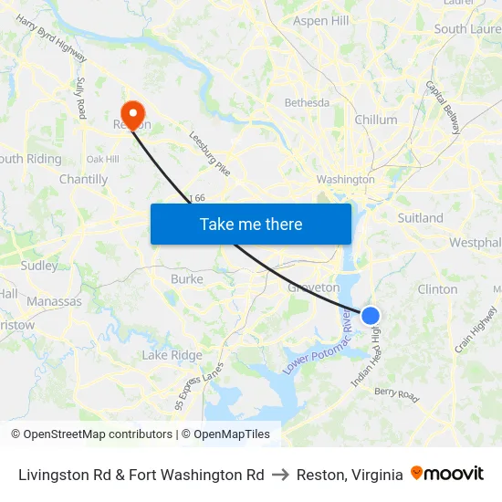 Livingston Rd & Fort Washington Rd to Reston, Virginia map