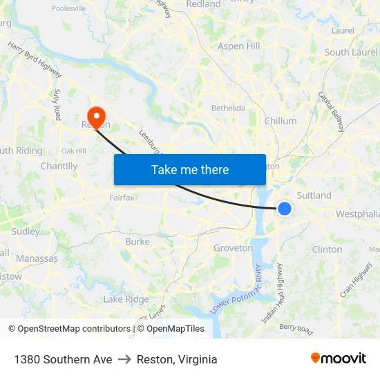 1380 Southern Ave to Reston, Virginia map