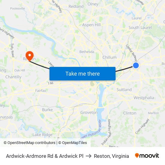 Ardwick-Ardmore Rd & Ardwick Pl to Reston, Virginia map
