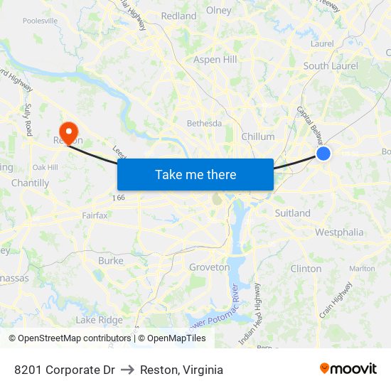 8201 Corporate Dr to Reston, Virginia map