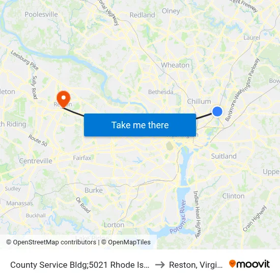 County Service Bldg;5021 Rhode Island to Reston, Virginia map