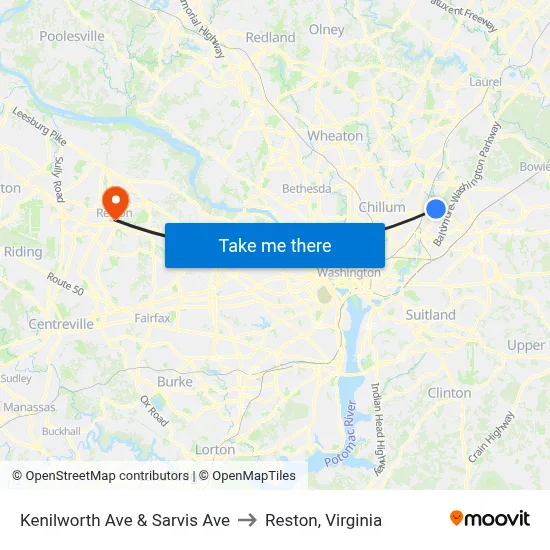 Kenilworth Ave & Sarvis Ave to Reston, Virginia map