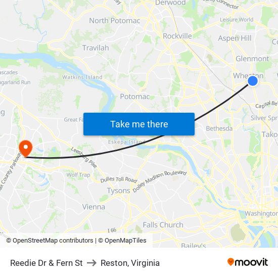 Reedie Dr & Fern St to Reston, Virginia map