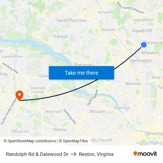 Randolph Rd & Dalewood Dr to Reston, Virginia map
