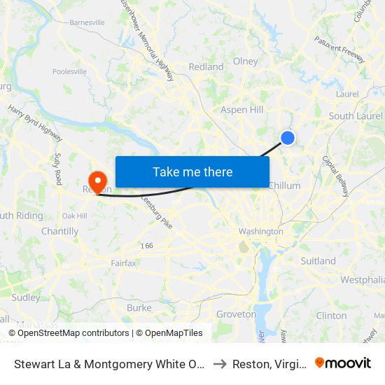 Stewart La & Montgomery White Oak A to Reston, Virginia map